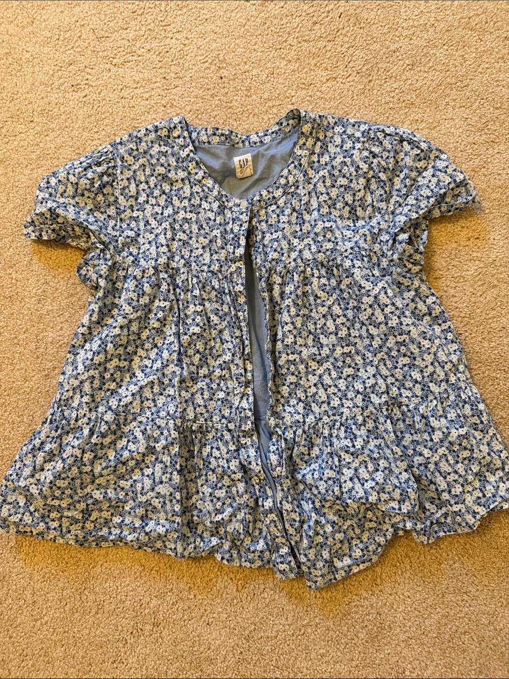 GAP Blue and White Floral Button Front Girls Top